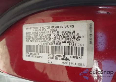 2002 Toyota Camry Solara Sle V6 from USA, damaged, VIN 2T1FF28PX2C591808